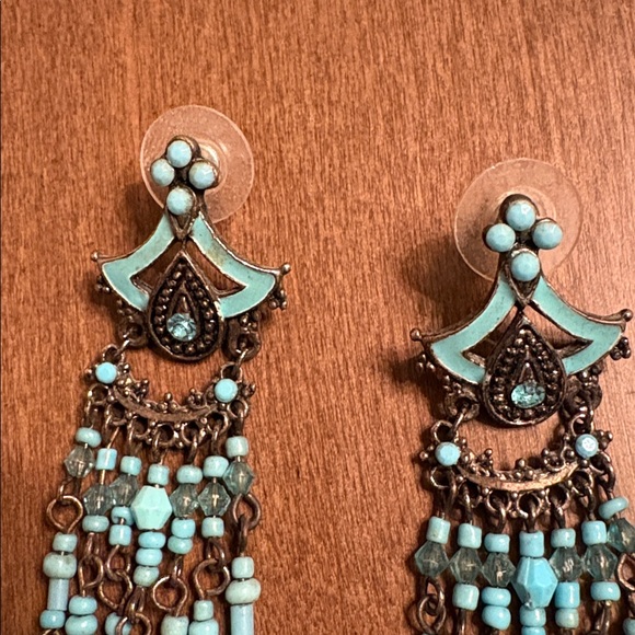 Turquoise Beaded Chandelier/Dangle Earrings - Picture 2 of 8